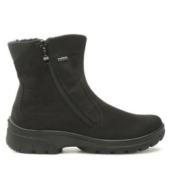 Botki Ara. Czarne botki damskie Ara, z gore-texu, bez obcasa, na płaskiej podeszwie, bez zapięcia. Za 549.99 zł.