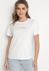 Biały Bawełniany T-shirt Ozdobiony Napisem Nalaviraen. Białe t-shirty damskie Born2be, l, bez wzorów, z bawełny, bez kołnierzyka. Za 34.99 zł.