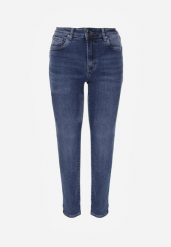 Niebieskie Jeansy Mom Fit z Bawełną i Regularnym Stanem Rolovia. Niebieskie jeansy damskie Born2be, bez wzorów, z bawełny. Za 129.99 zł.