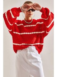 Happiness Istanbul Sweter w kolorze czerwonym rozmiar: onesize. Czerwone swetry klasyczne damskie Happiness Istanbul, bez kołnierzyka. Za 86.99 zł.