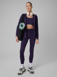 Legginsy fitness szybkoschnące damskie z wysokim stanem. Zielone legginsy damskie 4F, l, bez wzorów, z dzianiny. Za 129.99 zł.