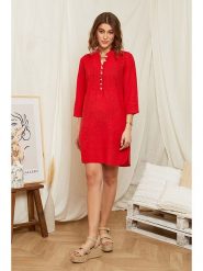 Rodier Lin Lniana sukienka w kolorze czerwonym rozmiar: XL/XXL. Czerwone sukienki damskie Rodier Lin, bez wzorów, ze lnu, bez ramiączek. Za 154.43 zł.