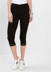 Legginsy rybaczki. Czarne legginsy damskie bonprix, z aplikacjami. Za 67.99 zł.