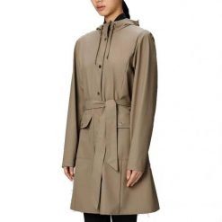 Kurtka RAINS CURVE LONG JACKET W3 Beżowy. Brązowe kurtki damskie Rains, bez wzorów, z syntetyku, bez kaptura. Za 527.10 zł.