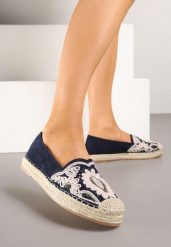 Granatowe Espadryle z Plecioną Podeszwą Cekinami i Haftem Merelitia. Niebieskie espadryle damskie Born2be, z aplikacjami, bez obcasa. Za 109.99 zł.