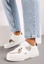 Białe Sneakersy z Brokatowym Serduszkiem Asitalla. Białe obuwie sportowe damskie Born2be, z jeansu, bez zapięcia. Za 54.99 zł.