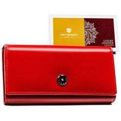 Modny portfel damski skórzany z przegródkami - Peterson. Czerwone portfele damskie Peterson, bez wzorów, ze skóry. Za 91.99 zł.