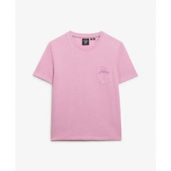 Koszulka damska Superdry Essential. Fioletowe bluzki damskie Superdry, bez wzorów, bez kołnierzyka, bez ramiączek. W wyprzedaży za 110.00 zł.