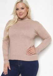 Beżowy Golf z Bawełną o Prostym Kroju Gemista. Brązowe golfy damskie Born2be, l, bez wzorów, z bawełny, bez ramiączek. Za 49.99 zł.