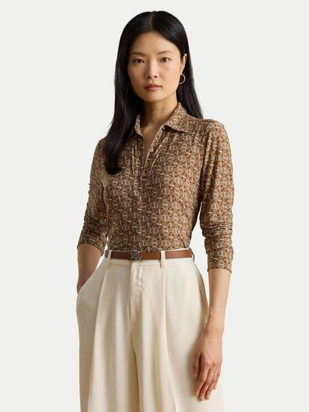 LAUREN RALPH LAUREN Koszula 200980178001 Beżowy Slim Fit. Brązowe koszule damskie Lauren Ralph Lauren, xxl, bez wzorów, z syntetyku, bez kołnierzyka, bez ramiączek. Za 489.99 zł.