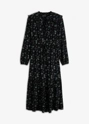 Sukienka midi z czystej wiskozy. Czarne sukienki damskie bonprix, bez wzorów, z wiskozy, bez ramiączek. Za 139.99 zł.