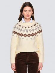 Sweter damski z skandynawskim wzorem kremowy Skandia 102. Białe swetry klasyczne damskie Big Star, l, z dzianiny, bez kołnierzyka. Za 229.99 zł.