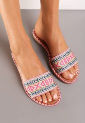 Różowe Płaskie Klapki z Ozdobnym Paskiem z Wzorem Boho Omorea. Czerwone klapki damskie Renee, bez wzorów, bez obcasa, na płaskiej podeszwie, bez zapięcia. Za 44.99 zł.