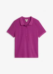 Koszulka polo z czystej bawełny organicznej piqué. Niebieskie bluzki damskie bonprix, bez wzorów, z bawełny, klasyczne, bez kołnierzyka, bez ramiączek. Za 47.99 zł.