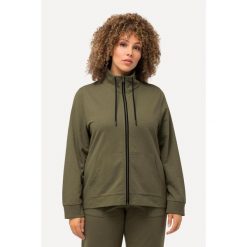 Damskie Bluza rozpinana stójka kieszeń kangurka dłuższy tył. Zielone bluzy damskie Ulla Popken, plus size, bez wzorów, z bawełny, bez kaptura. W wyprzedaży za 191.99 zł.