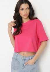 Różowy Krótki T-shirt Oversize Lilu. Czerwone t-shirty damskie Born2be, l, bez wzorów, z bawełny, bez kołnierzyka. Za 29.99 zł.