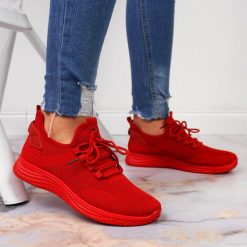 Buty sportowe siatkowe lekkie czerwone News 3634. Czerwone obuwie sportowe casual damskie NEWS, z gumy, bez zapięcia. Za 99.99 zł.