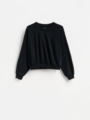 Gładka bluza - czarny. Czarne bluzy damskie Reserved, l, bez wzorów, z bawełny, bez kaptura. Za 69.99 zł.