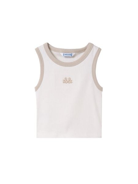 Mayoral Top 6032 Écru Slim Fit. Koszulki i t-shirty dziewczęce Mayoral, bez wzorów, z bawełny, bez kołnierzyka, bez ramiączek. Za 39.99 zł.