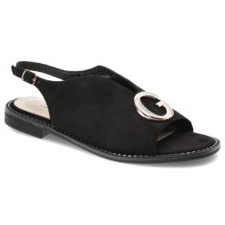 Czarne Sandały S.Barski Eleganckie Obuwie Damskie. Czarne sandały damskie S.BARSKI, bez wzorów, z materiału, bez obcasa, bez zapięcia. Za 109.00 zł.