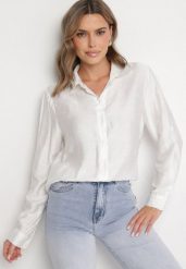 Biała Koszula Oversize z Rękawami z Możliwością Podpięcia Sorria. Białe koszule damskie Born2be, m, bez wzorów, z jeansu, eleganckie, bez kołnierzyka, bez ramiączek. Za 49.99 zł.