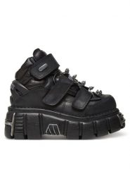 NEW ROCK Botki M-285C-S1 Czarny. Czarne botki damskie NEW ROCK, ze skóry, rockowe, bez obcasa, na koturnie, bez zapięcia. Za 1,659.00 zł.
