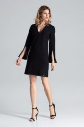 Czarna Sukienka Koktajlowa Mini z Rozciętym Rękawem. Czarne sukienki damskie Figl, bez wzorów, z materiału, wizytowe, bez ramiączek. Za 289.00 zł.