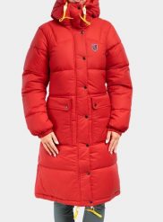 Płaszcz damski Fjallraven Expedition Long Down Parka. Czerwone parki damskie Fjällräven, na zimę, l, z nylonu, bez kaptura. Za 2,748.89 zł.