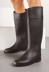 Brązowe Stylowe Kalosze w Stylu Oficerek Nelreia. Brązowe kalosze damskie Renee, bez wzorów, z jeansu. Za 89.99 zł.