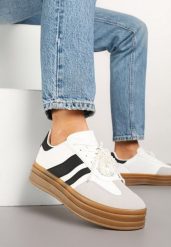 Białe Sneakersy z Odpinaną Zawieszką z Pereł na Niskiej Platformie Anobe. Białe obuwie sportowe damskie Born2be, z jeansu, bez zapięcia. Za 99.99 zł.