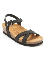 Mandel Sandały w kolorze czarnym na koturnie rozmiar: 38. Czarne sandały damskie Mandel, bez wzorów, z otwartym noskiem, bez obcasa, na koturnie, bez zapięcia. Za 147.31 zł.