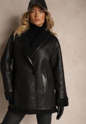 Czarna Marynarkowa Kurtka Biker z Futerkiem Typu Baranek Salethiel. Czarne kurtki damskie Renee, na jesień, m, bez wzorów, z futra, bez kaptura. Za 289.99 zł.