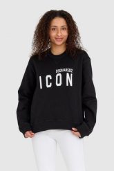 DSQUARED2 Czarna bluza damska z dużym logo icon. Czarne bluzy damskie Dsquared2, s, bez wzorów, z bawełny, bez kaptura. W wyprzedaży za 849.99 zł.