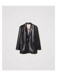 TWINSET Marynarka 242AQ2042 Czarny Regular Fit. Czarne marynarki i żakiety damskie Twinset, xs, bez wzorów, ze skóry. Za 599.99 zł.
