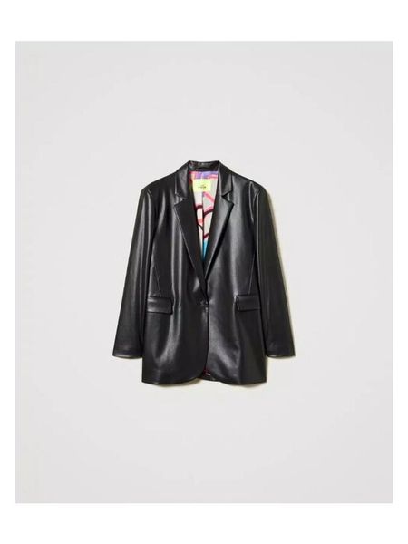 TWINSET Marynarka 242AQ2042 Czarny Regular Fit. Czarne marynarki i żakiety damskie Twinset, m, bez wzorów, ze skóry. Za 599.99 zł.