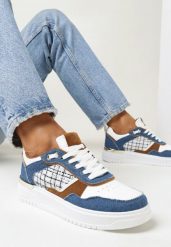 Granatowe Sneakersy na Niskiej Platformie z Tweedową Wstawką Niman. Niebieskie obuwie sportowe damskie Born2be, bez zapięcia. Za 44.99 zł.