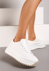 Białe Trampki Sneakersy na Platformie z Ozdobnym Bieżnikiem Dimorie. Białe obuwie sportowe damskie Renee, bez zapięcia. Za 44.99 zł.