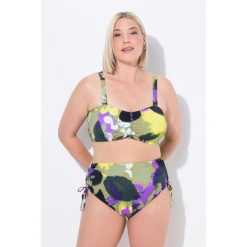 Damskie Bikini kwiaty regulowane ramiączka marszczenie wysoki stan. Zielone bikini Ulla Popken, bez wzorów, z elastanu. Za 239.99 zł.