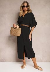 Czarna Muślinowa Sukienka z Bawełny o Pudełkowym Kroju Vimaristta. Czarne sukienki damskie Renee, bez wzorów, z bawełny, eleganckie, bez ramiączek. W wyprzedaży za 99.99 zł.