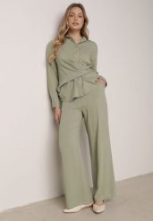 Zielony Wiskozowy Komplet Asymetryczna Koszula i Spodnie z Kieszeniami Moneia. Zielone koszule damskie Born2be, l, bez wzorów, z wiskozy, eleganckie, z asymetrycznym kołnierzem, bez ramiączek. Za 169.99 zł.