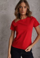 Czerwony T-shirt z Bawełny z Okrągłym Dekoltem Nedima. Czerwone t-shirty damskie Renee, m, bez wzorów, z bawełny, bez kołnierzyka. Za 39.99 zł.