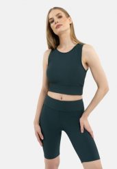 Prążkowane, krótkie legginsy M-ZONE. Zielone legginsy damskie Volcano, bez wzorów, z dresówki, z podwyższonym stanem. Za 89.99 zł.