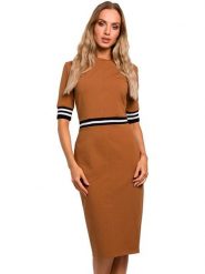 Made of emotion Sukienka w kolorze jasnobrązowym rozmiar: M. Brązowe sukienki damskie Made Of Emotion, bez wzorów, bez ramiączek. Za 144.24 zł.