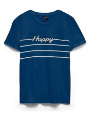 Vero Moda Koszulka w kolorze granatowym rozmiar: XS. Niebieskie bluzki damskie Vero Moda, xs, bez wzorów, z bawełny, bez kołnierzyka, bez ramiączek. Za 55.95 zł.