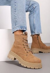 Brązowe Botki Traperki ze Skóry Naturalnej Ocieplone Futerkiem Narilinn. Brązowe trapery damskie Born2be, na zimę, z jeansu, bez zapięcia. Za 169.99 zł.
