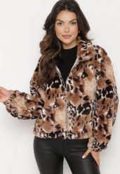 Czarno-Beżowa Futerkowa Kurtka ze Ściągaczami i Kołnierzykiem w Animal Print Fortilia. Czarne kurtki damskie Born2be, l, bez wzorów, z futra, bez kaptura. Za 99.99 zł.