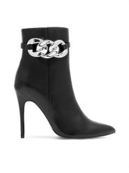 Eva Minge Botki MURCJA-110474 Czarny. Czarne botki damskie Eva Minge, ze skóry, bez obcasa, na szpilce, bez zapięcia. Za 439.00 zł.