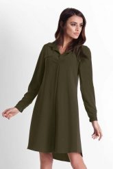 Khaki Rozkloszowana Sukienka Koszulowa z Paskiem. Brązowe sukienki damskie Ivon, bez wzorów, z elastanu, wizytowe, bez ramiączek. Za 189.90 zł.