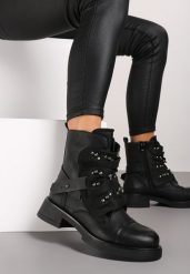 Czarne Streetwearowe Botki z Naszywką Nitami i Paskami Rorista. Czarne botki damskie Born2be, z jeansu, eleganckie, bez obcasa, na obcasie, bez zapięcia. Za 149.99 zł.