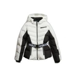 Kurtka puchowa z paskiem dla kobiet Superdry. Białe kurtki damskie Superdry, bez wzorów, z puchu, bez kaptura. Za 1,388.55 zł.